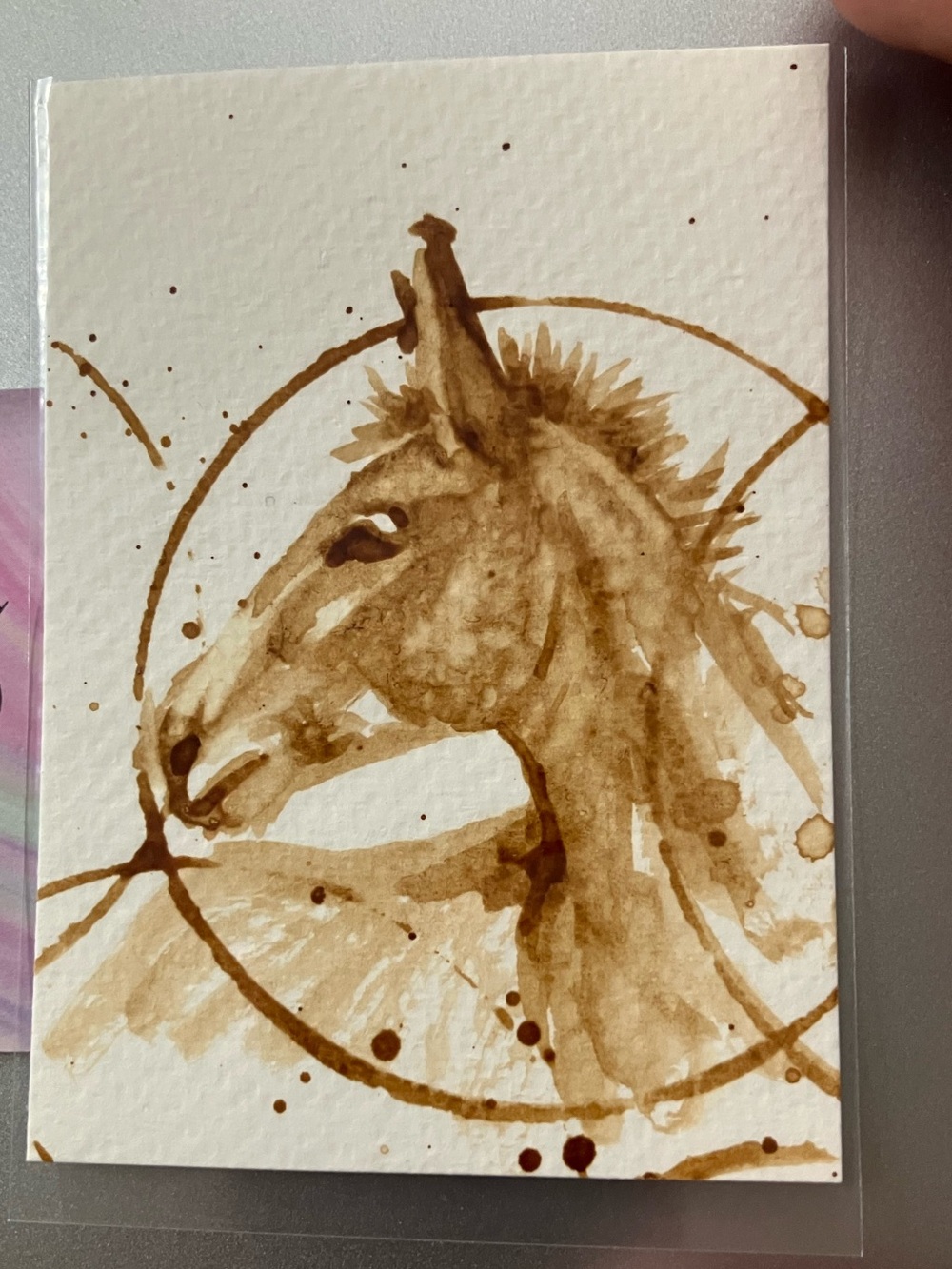 ACEO donkey coffee painting ATC gift art mini western collectible by EAE
